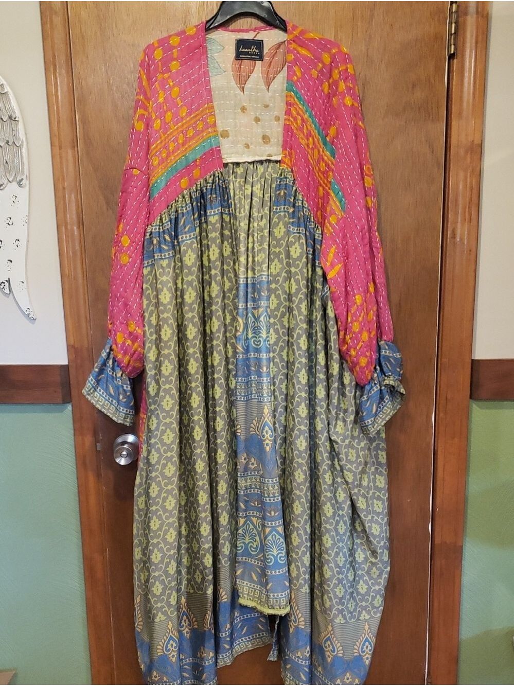 Cotton & Silk Boho Mixed-Print Robe/Duster With Balloon Sleeves. STUNNER!